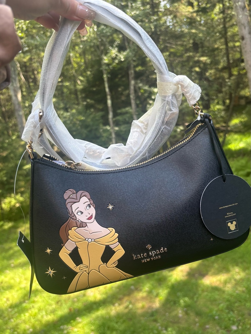 Authentic kate spade Black Belle Disney zip top leather/chain crossbody Bag